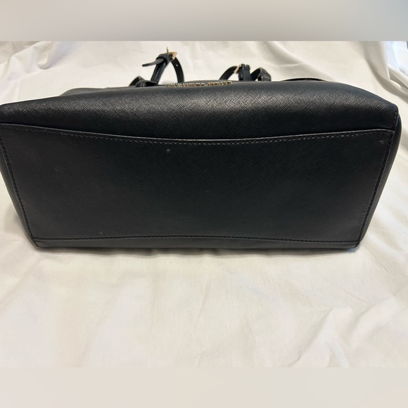 Michael Kors Black Gold Tote Handbag Women’s Purse Leather Walsh Mk Zipper - Picture 11 of 15